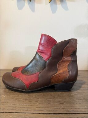 Remonte Multicolor Leather Ankle Boots in Red and Brown
